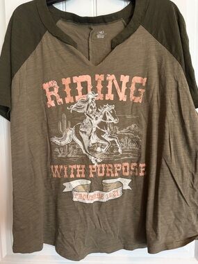 Cato Olive Raglan Graphic Tee with Pink Accents